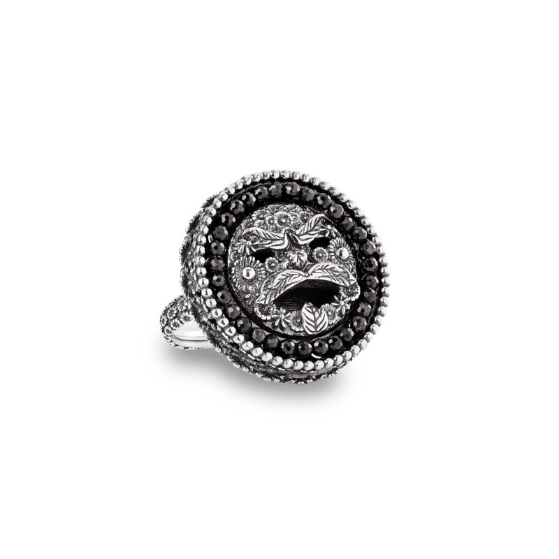 ANELLO  GERARDO SACCO CON MASCHERA DELL'EARCIMBOLDO E CUBIC ZIRCONIA 50293ne