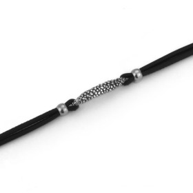 BRACCIALE BOCCADAMO DOPPIO FILO DI PELLE NERAE BARRETTA PALLINATA MBR137N