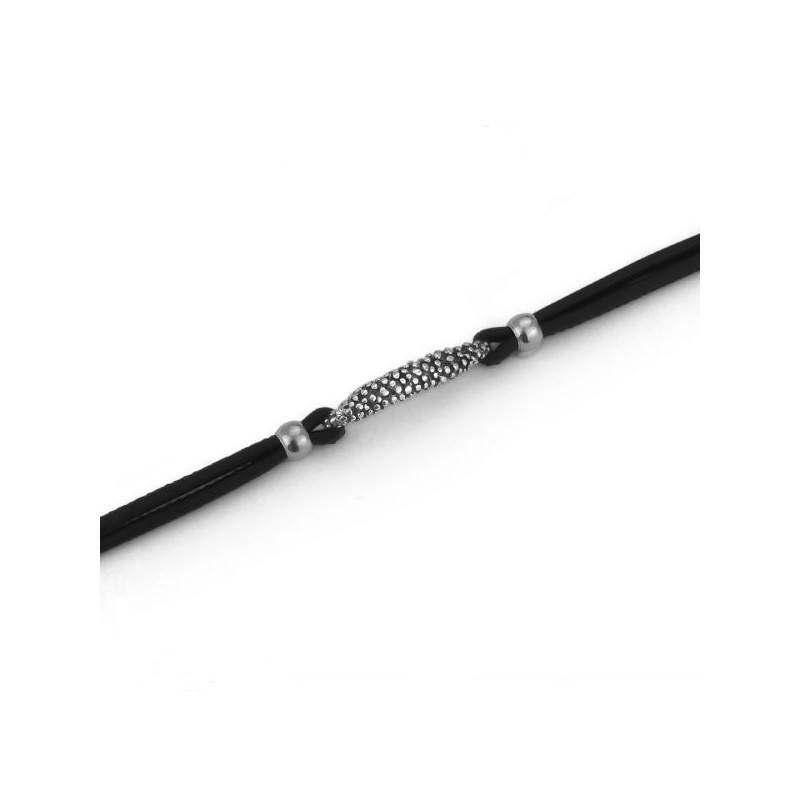 BRACCIALE BOCCADAMO DOPPIO FILO DI PELLE NERAE BARRETTA PALLINATA MBR137N