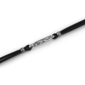 BRACCIALE BOCCADAMO DOPPIO FILO DI PELLE INTRECCIATA NEROE ARGENTO MBR130N