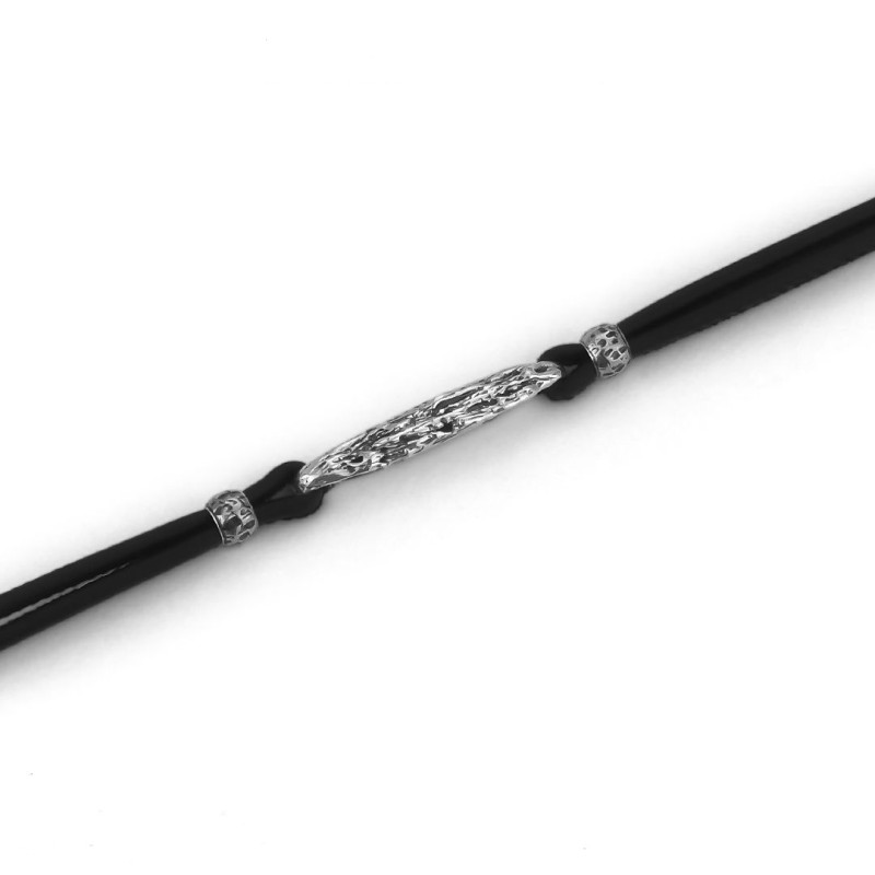 BRACCIALE BOCCADAMO DOPPIO FILO DI PELLE INTRECCIATA NEROE ARGENTO MBR130N