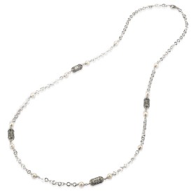 COLLANA GERARDO SACCO LUNGA ARGENTO BRUNITO CON LANTERNE E PERLE 27984