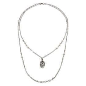 COLLANA GERARDO SACCODOPPIO FILO ARGENTO BRUNITO CON MASCHERE E PERLE 27973