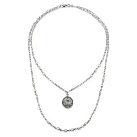 COLLANA GERARDO SACCO FILO ARGENTO BRUNITO CON MONETA E PERLE